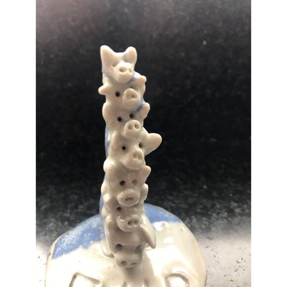 Vintage Pig Handmade Ceramic Sculpture Titled "7-UP" 7 Pigs Graduated On Top - Picture 3 of 10